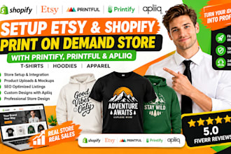 design shopify etsy pod store for t shirts, hoodies, home decor and pet products