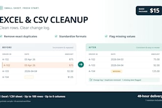 clean and organize one excel or CSV spreadsheet