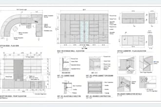 draft commercial office casework and milwork fabrication drawings