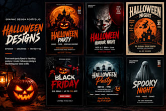 do a modern halloween flyer, vintage poster, event flyer and black friday flyers