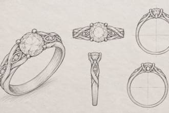 hand draw custom jewelry design ring pendant design