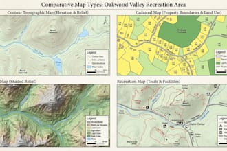 do detailed recreation, cadastral, terrain, elevation, contour topographic maps