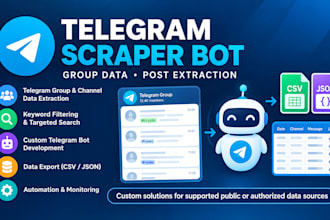 develop a telegram scraping bot, telegram group data extraction and automation