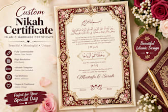 design nikah certificate, nikah nama, muslim wedding