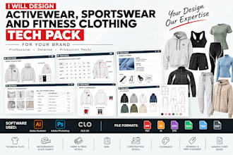 create an activewear sportswear and fitness clothing tech pack
