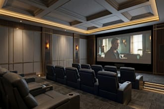 design realistic 3d home theater, game room, cinema room, and interior rendering