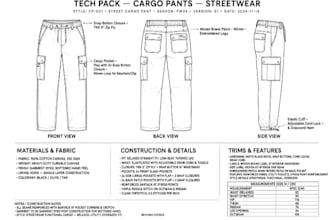 create streetwear tech pack and garment tech pack