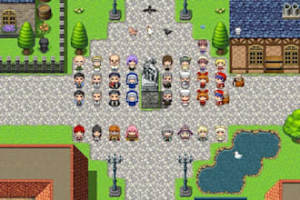 create rpg maker mz mv character designs, busts and pixel sprites and facesets