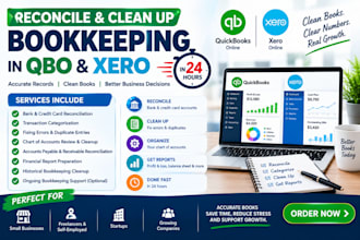 reconcile and clean up bookkeeping in qbo, xero in 24 hours
