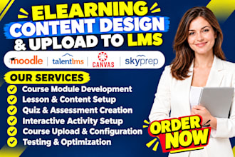 design elearning content and upload it to canvas lms moodle skyprep talentlms