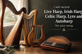 record live harp, irish harp, celtic harp, lyre and autoharp, for your song