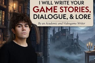 write engaging game lore, storylines, quests, dialogues, puzzles for you