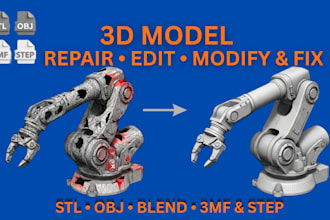 fix, repair, edit and modify 3d model, stl, obj, 3mf, step file for 3d printing