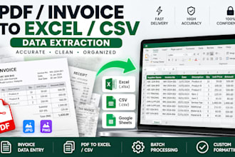 extract invoice and PDF data into excel or CSV