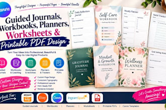 design guided journals, workbooks, planners, worksheets and printable PDF design