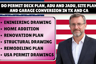 do deck plan, adu and jadu, site plan and garage conversion in tx and ca