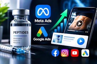 setup peptide google ads, facebook ads, tiktok ads and promo videos