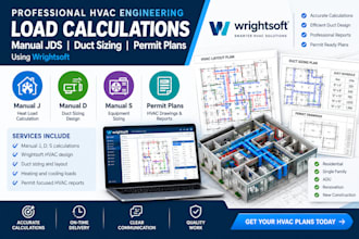 do load calc, manual jds hvac loads, duct sizing, permit plans using wrightsoft