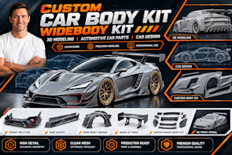 3d car modeling car body kit wide body bumper truck 3d parts for 3d printing