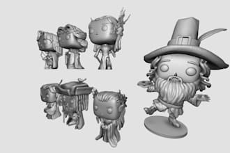 create custom funko pop style 3d character, box design and stl for 3d printing