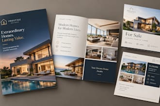 design luxury real estate brochure, property flyers, ads and listing sheets