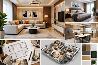 design interior styling space, interior room, house apartment, and 3d rendering