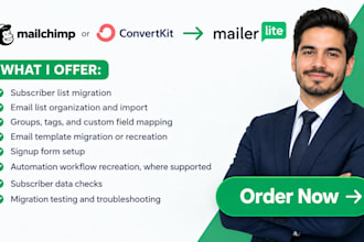 migrate mailchimp convertkit email list campaign and automation to mailerlite