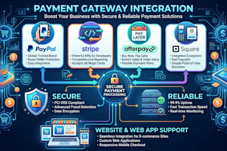 integrate paypal, stripe, afterpay and sqaure payment gateways to your website