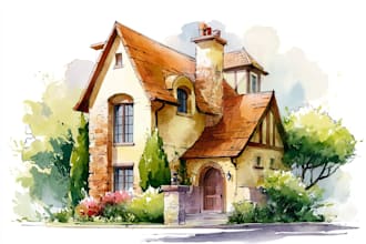 create a hand drawn watercolor home illustration