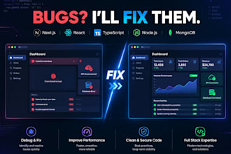 fix next js, react, typescript, node js and mongodb bugs