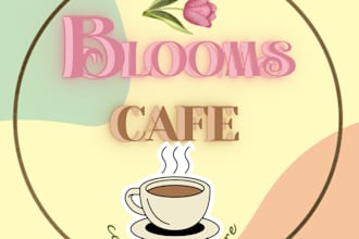design a pastel cafe logo with a flower and coffee cup