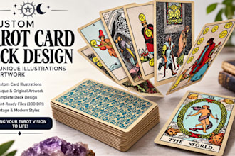 create custom tarot card deck design with unique illustrations and artwork
