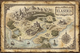 design a custom illustrated treasure map medieval fantasy map