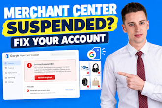 set up and fix google merchant center errors and suspension