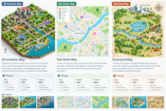 draw a detailed 3d isometric map, flat vector map design and illustrated maps