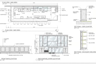 create commercial restaurant interior millwork plans, elevations and sections