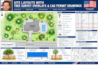 create site layouts with tree survey overlays and cad permit drawing