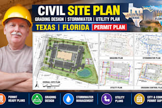 civil site plan grading design stormwater utility plan texas florida permit plan