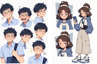 draw visual novel characters sprites with expressions