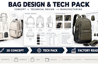 design full latest backpack tech pack, handbag, bag, wallet, bag concept design