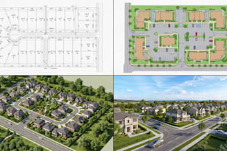 design land subdivision plan, 2d 3d site plan, plot plan land development render