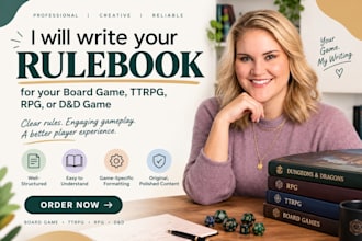 write rulebook for your board game, ttrpg, rpg, or dnd tabletop game