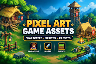 design custom 2d game assets, pixel characters, and animations