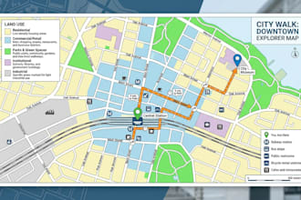 do wayfinding map, pedestrian map, route visualization, navigation and land use