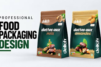 design food packaging, snack pouches and product labels