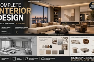 design 3d interior home decor, moodboard design, realistic 4k interior rendering