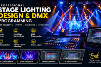 create stage lighting design, event stage lighting setup and dmx programming