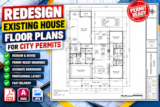 redesign existing house floor plans for city permits