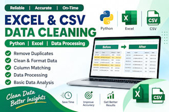 clean, format and process your excel or CSV data