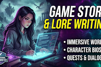 write a compelling game story, lore, and quest script